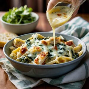 Cheesy Spinach Dip Chicken Pasta Recipe