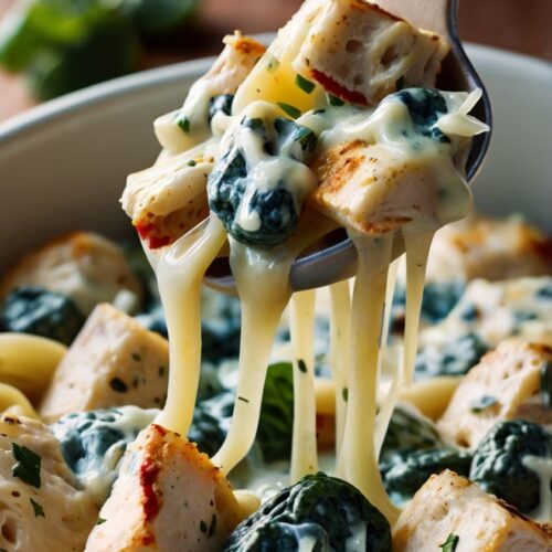 Cheesy Spinach Dip Chicken Pasta Recipe