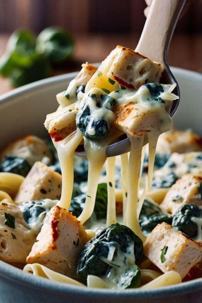 Cheesy Spinach Dip Chicken Pasta Recipe