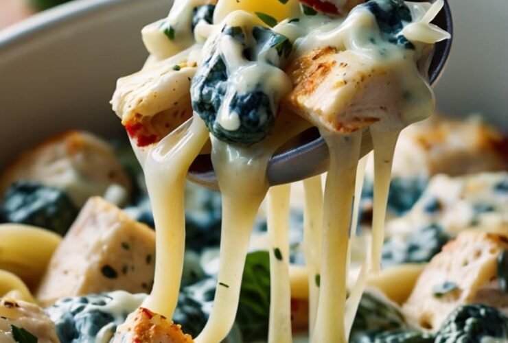 Cheesy Spinach Dip Chicken Pasta Recipe