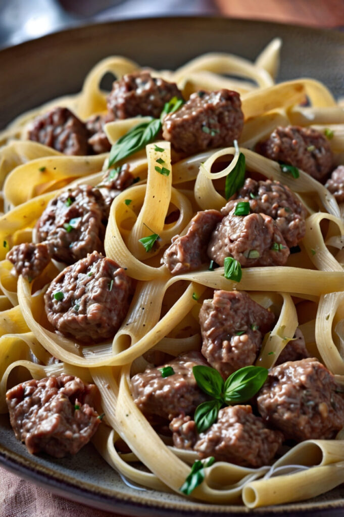 Creamy Ground Beef Alfredo Pasta Recipe