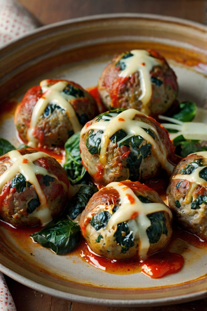 Spinach Garlic Meatballs Stuffed With Mozzarella Recipe