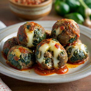 Spinach Garlic Meatballs Stuffed With Mozzarella Recipe