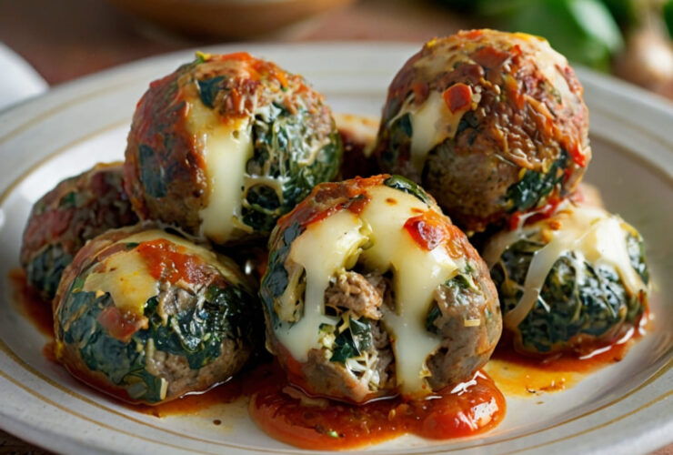 Spinach Garlic Meatballs Stuffed With Mozzarella Recipe