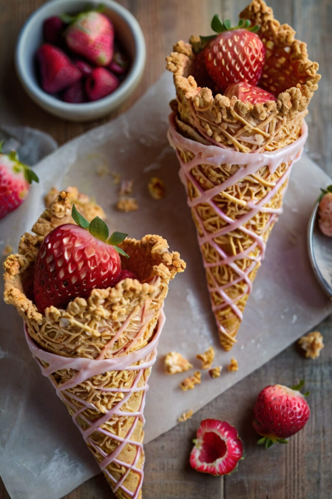 Strawberry Crunch Cheesecake Cones Recipe