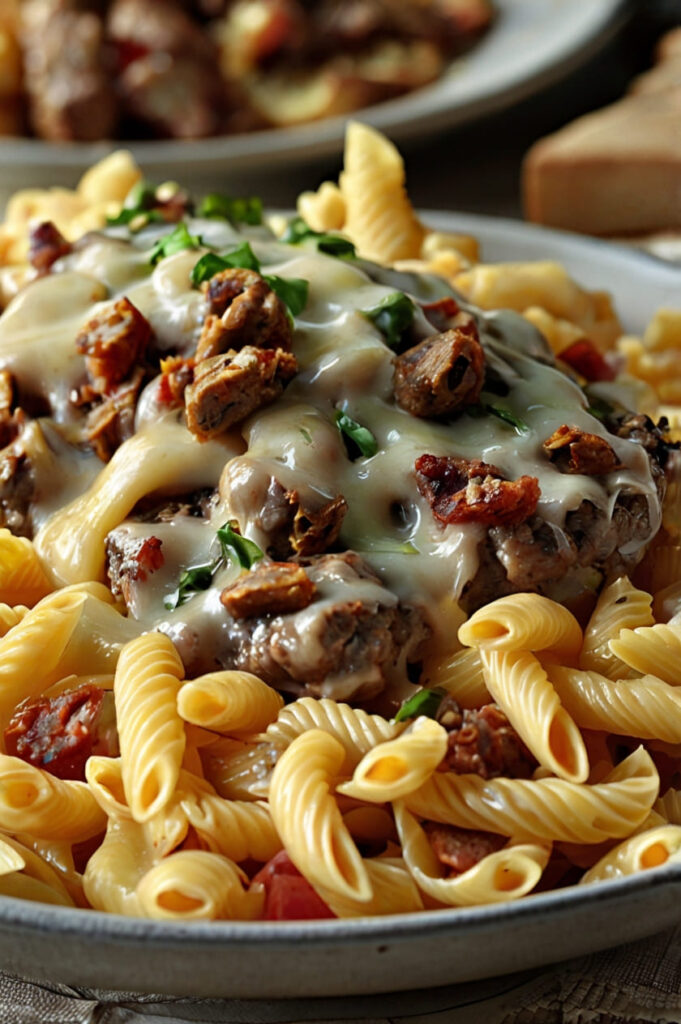 Loaded Beef Cheeseburger Alfredo Pasta Recipe