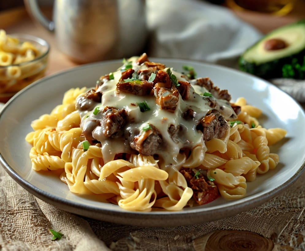 Loaded Beef Cheeseburger Alfredo Pasta Recipe